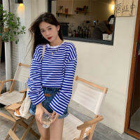 Hong Kong Style Horizontal Thin Stripes Long-sleeve T-shirt Womens Autumn Thin Korean Style