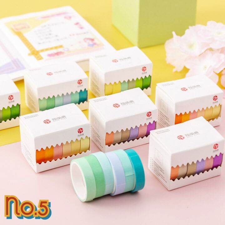 no-5-เซ็ตกล่อง-6-ม้วน-วาชิเทป-เทปตกแต่ง-เทปสีสดใส-ยาว-3-เมตร-หน้ากว้าง-0-9ซม-เทปกระดาษ-เทปกาว