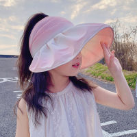 [hot]Children Sun Visor Cap for Girls Spring Summer UPF 50+ 2023 New Kids Aged 3-10 Gradient Color Shells Ponytail Empty Top Hat