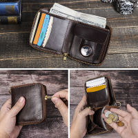CONTACTS Genuine Leather Men Wallet Slim Airtag Case Design Small Coin Purse YKK Zipper Around Wallets Card Holder Clutch Male