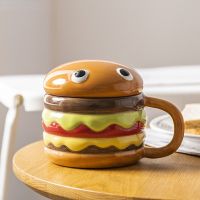 hotx【DT】 300ml Cup Hamburger Cartoon Childrens Mug Oatmeal Cups with Lid