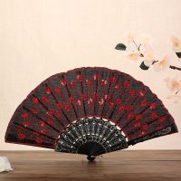 Beautiful Decorative Fans Plastic Cloth Folding Hand Pattern For Party Wedding Spanish Style Dance Flower Held Fan U1K2