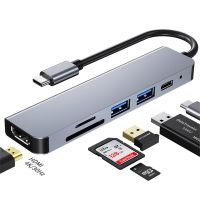 Adaptor USB Tipe C Hub 6 in 1 dengan 4K HDMI Multiport Card Reader USB 3.0 TF PD SD Reader All In One untuk aksesoris komputer PC