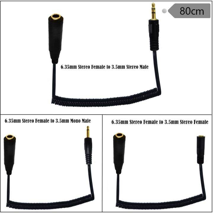Coiled Spiral Cable 6.35mm Stereo Socket Female to 3.5mm Jack Stereo