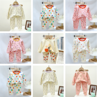 Xiaozhima Kids Baby Girls Lycal Cotton Pajamas Clothing Sets Cute Flower Print Long Sleeves T-shirt Tops + Pants 2PCS Underwear Nightwear Pyjamas Suit Home Casual Wear For 1-10 Years