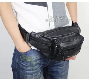 Black Belt Bag Pouch for Men Women Leather Phone Waist Purse 