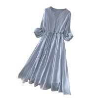 【Ready】? Mulberry Silk Dress Feminine Long Dress 2023 New Brand White Embroidered Fashionable Silk Dress