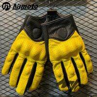 Vintage Perforated Motorcycle Gloves Full Finger Goat Leather Breathable Men 39;s Motorbike Motocross Gloves Bicycle Moto Guantes S