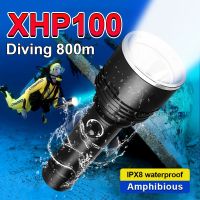 ใหม่ล่าสุดปี XHP100ไฟฉายดำน้ำสกูบาไฟฉาย LED กำลังสูงโคมไฟใต้น้ำแบบชาร์จไฟได้โคมไฟดำน้ำกันน้ำ IPX8