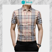 WeiB เสื้อลายสก๊อต เสื้อเชิ้ตผู้ชายแขนสั้น ที่ทำงาน เครื่องแต่งกายทางธุรกิจ