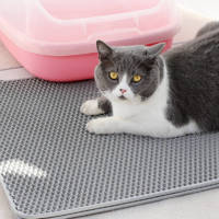 Cat Litter Mat กันน้ำสองชั้นพับได้ป้องกันการรั่วไหลของลูกแมวดักเสื่อสำหรับในร่มสีเทา