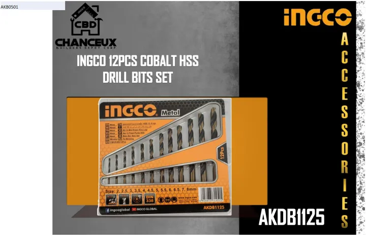 AKDB1125 INGCO 12PCS COBALT HSS DRILL BITS SET | Lazada PH