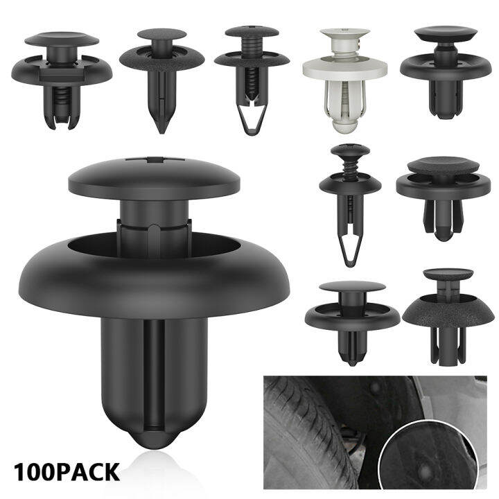 100x Car Plastic Clips Plastic Screw Bolt Rivet Set Push Fit Door Boot