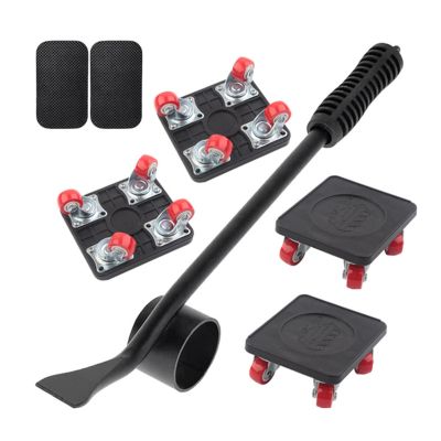 5Pcs Professional Furniture Mover Tool Set Heavy Stuffs Transport Lifter Wheeled Mover Roller with Wheel Bar Moving Hand Device Furniture Protectors