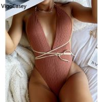 HOT★Vigorcasey 2023 Solid strapped ชุดว่ายน้ำผู้หญิงกางเกงเอวสูงเซ็กซี่ตัดชุดว่ายน้ำวันพีช Monokini backless Hollow เข็มขัดชุดว่ายน้ำ