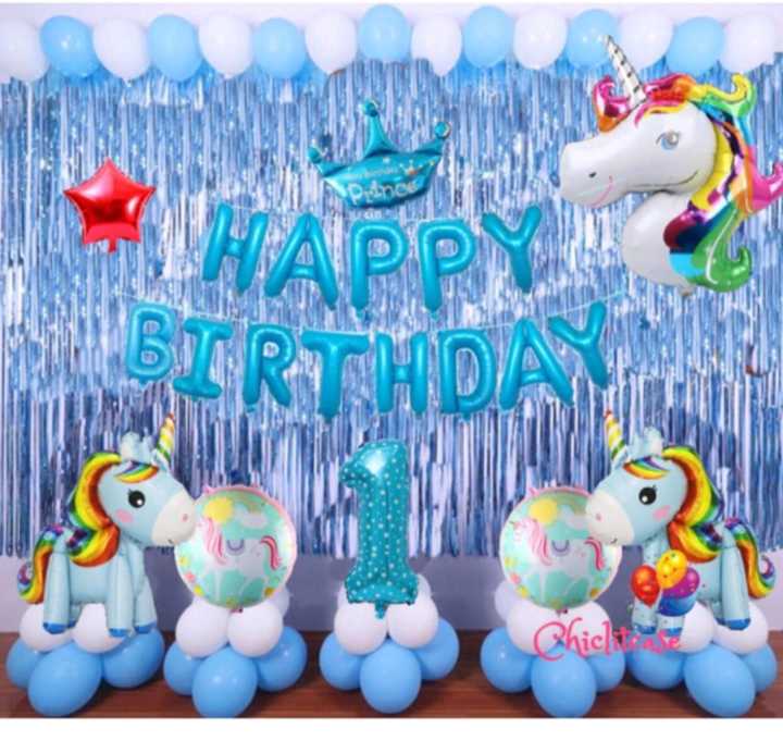Paket Dekorasi Pesta Ulang Tahun Tirai Biru Balon Happy Birthday Warna