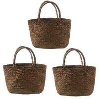 3X Casual Straw Bag Natural Wicker Tote Bags Women Braided Handbag for Garden Handmade Mini Woven Rattan Bags