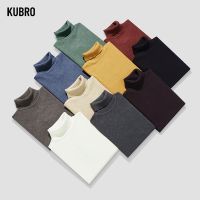 KUBRO เสื้อสเวตเตอร์ลำลองสำหรับผู้ชาย,เสื้อสเวตเตอร์กันหนาวคุณภาพสีทึบมีแนวโน้มแฟชั่นใหม่คอเต่า