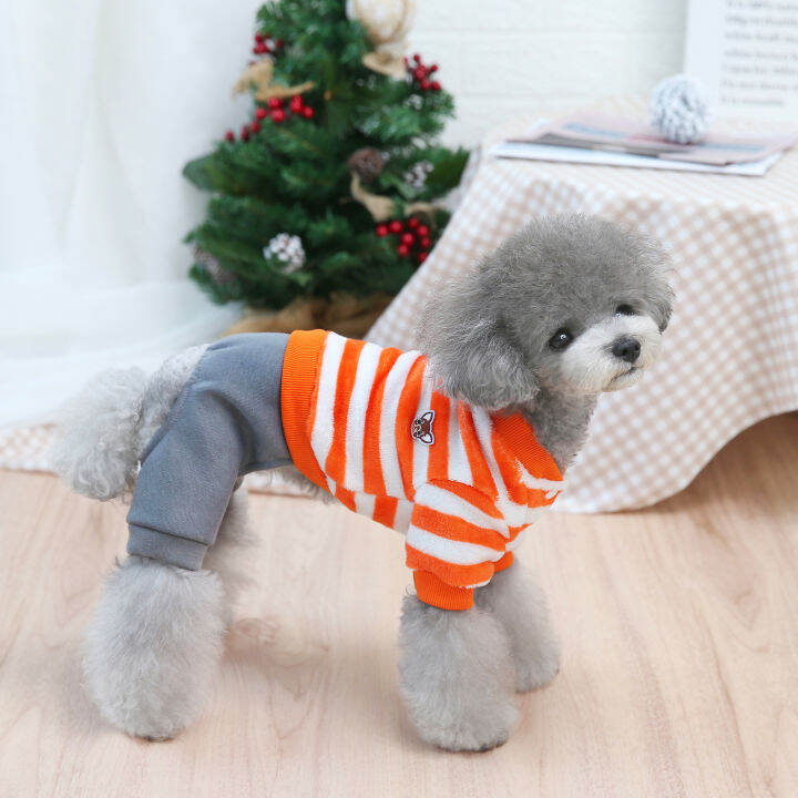 1Pc Fashion Pet Stripes Pattern Keep Warmth Fourlegged Fleece Bodysuit