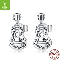 [COD] Ziyun s925 silver whole body retro guitar earrings European and trendy English lettering SCE1155