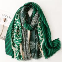 ☋✲  Fashion Aztec Ethnic Christmas Green Floral Tassel Viscose Shawl Scarf Women High Quality Soft Hijabs and Wraps Muslim Sjaal