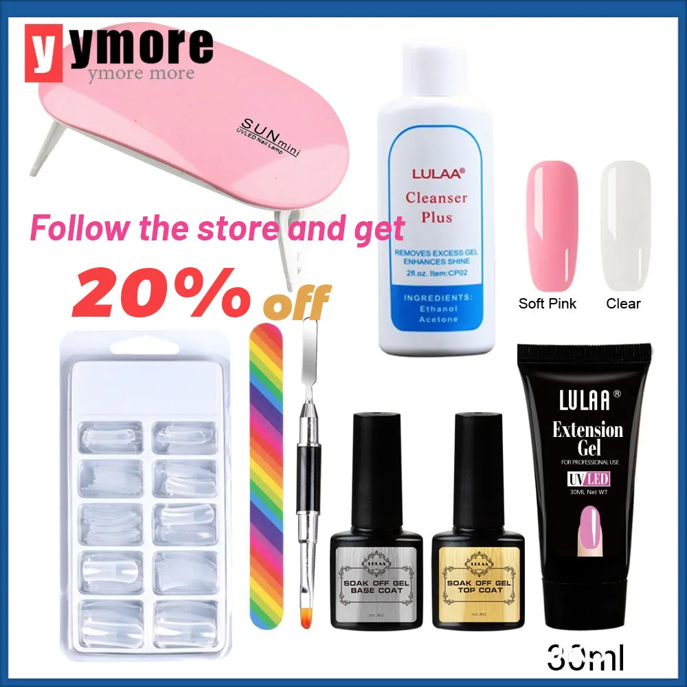 Nail Extension Gel Kit, Poly Kit With Led Uv Lamp, 12 Colors