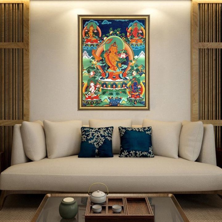 thangka-ห้า-manjusri-พระพุทธรูปทิเบตอินเดียจีนศาสนาผ้าใบพิมพ์ภาพวาดโปสเตอร์ภาพผนังศิลปะตกแต่งบ้าน