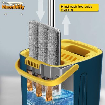 Flat Squeeze Mop with Bucket 360 Rotating Hand Free Washing Floor Cleaning Mop Microfiber Pads Wet Dry Usage Home Tools Mopa