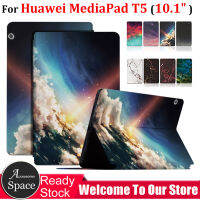 เคส Huawei MediaPad T5ขนาดกลางแบบฝาพับ10.1นิ้วแฟชั่นลายหินอ่อนท้องฟ้าฝาปิดหนังตั้งเป็นฐานได้ AGS2-W19 AGS2-L03 AGS2-L09