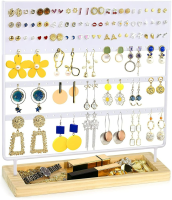 Upgraded Earrings Holder Heighten Earrings Display Tree Jewelry Necklaces Organizer Holder 144 Holes 6 Layers with Wooden Tray