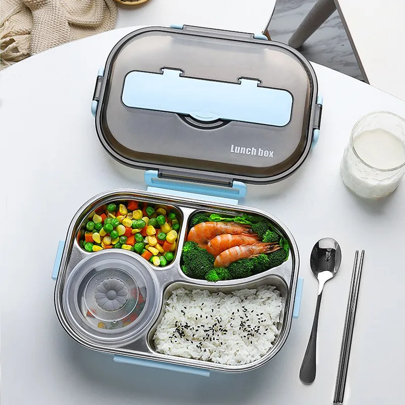  Diydeg Bento Box, Portable Food Warmer Lunch Box with  Removable 304 Stainless Steel Container, Spoon, Soup Bowl, Chopsticks, Food  Storage Container for (Four Grid Lunch Box with Soup