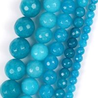Natural Stone Beads 4mm-12mm Faceted Blue Jades Chalcedony Round Beads for Jewelry Making Diy Bracelet Necklace Accessories 15" Beads