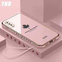 YBD เคสโทรศัพท์เคลือบขอบตรงสำหรับ Vivo S1,เคสป้องกันกล้องที่แม่นยำฝาครอบลายใบเมเปิ้ลพร้อมสายคล้องฟรี