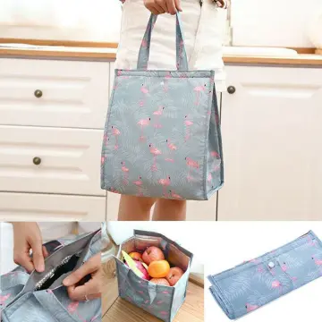 1pc Large Capacity Portable Lunch Bag, Japanese-style Pink & Grey Plaid  Insulated Lunch Bag, Convenient For Picnics And Camping