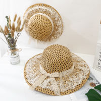 MAXSITI U Sunshade parent-child hat Korean lace bow Big Brim Straw Hat seaside beach hat sunscreen hat soft straw hat