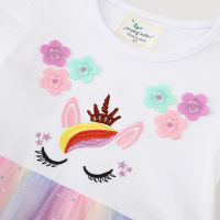 【cw】2022 Summer New Childrens Clothing Dress European and American Short Sleeve Children Shirt Girls Knitted Cotton Dress Consignment 1