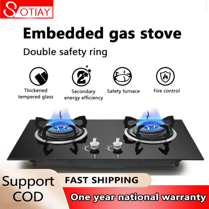Double mouth glass gas stove household embedded dualuse gas stove