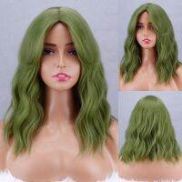 Green Medium Split Short Wave Bangs Female No Lace Cost-effective Natural Synthetic Wig High Temperature Fiber Cosplay Wig  Hair Extensions Pads