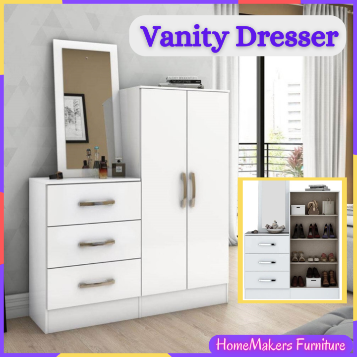 HomeMakers Furniture Bedroom Dresser with Mirror and Shelves White