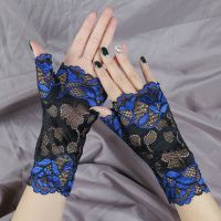 New Gloves Half Elastic Ultra-Thin Driving Fingerless Embroidered Mittens