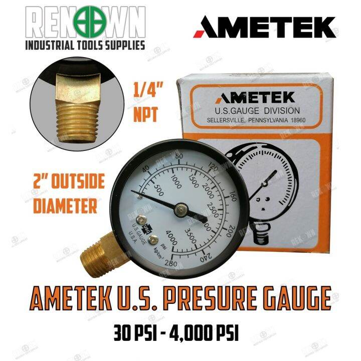 Original Ametek U.S. Pressure Gauge 30/ 60/ 100/ 160/ 200/ 300/ 400 ...