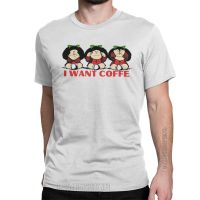 Mafalda I Want Coffe T-shirts For Men Vintage 100% Cotton Tee Shirt O Neck Classic Short Sleeve T Shirts Plus Size Clothing XS-6XL