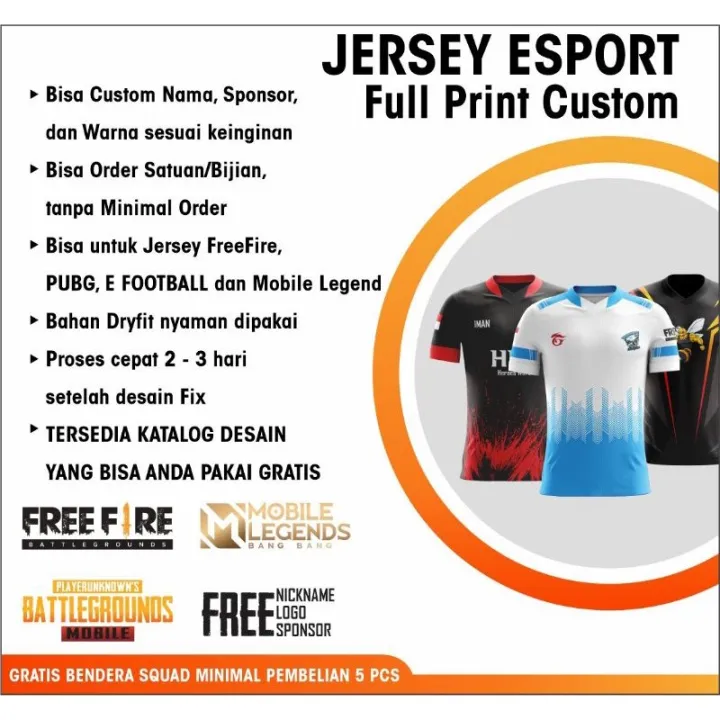 Jersey baju Gaming game Esport Custom Full Printing murah ( bisa pakai ...