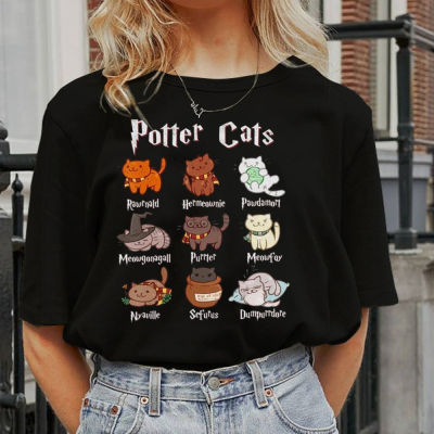 Cute Potter Cats Mom Shirt Fashion Plus Size Unisex Tshirtcat tshirt MUUNIQUE Graphic P. T-shirt เสื้อยืด รุ่น GPTTop Tees O Neck Cotton Mother Casual