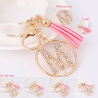 New Rhinestones A-Z Initials Keychain Hollowed 26 Letters with Tassel Pendant Women Bag Ornaments Car Key Chain Accessories