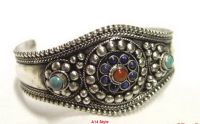 Tibet Style Silver Inlay Coral Turquoise Lazuli Jewelry Bracelet Cuff A14