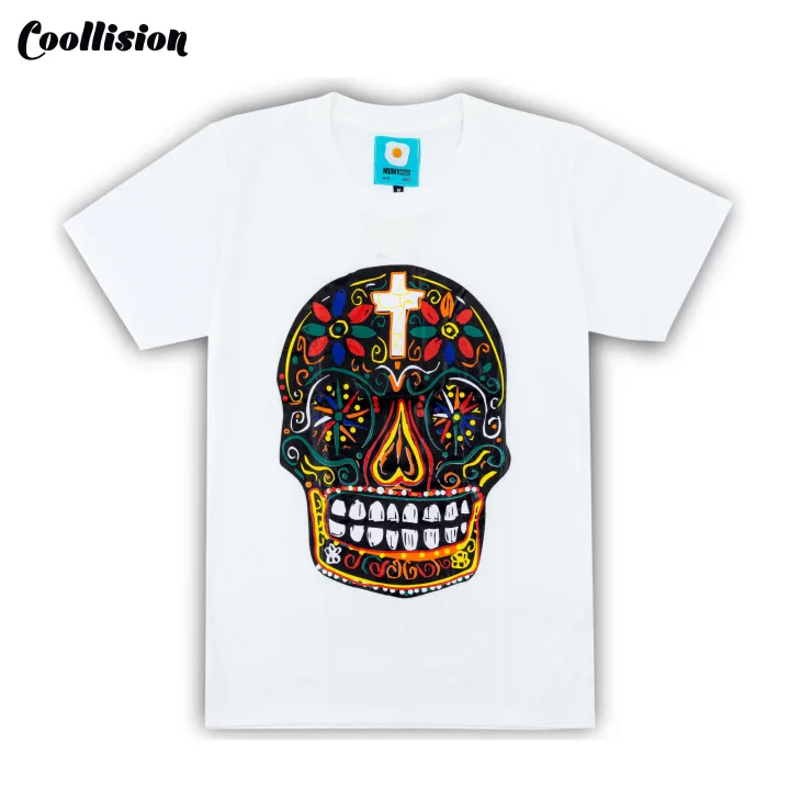 coollision-เสื้อยืดสกรีนลาย-น้าผียิ้ม-เสื้อสกรีนหัวกะโหลกเม็กซิโก-unisex