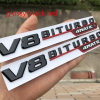 ป้ายสัญลักษณ์ตกแต่งที่ระบายลม2ชิ้น V8 BITURBO 4MATIC + สำหรับ V8 Mercedes Benz AMG C200 C300 E300 E400 W213สติกเกอร์ด้านข้างรถยนต์