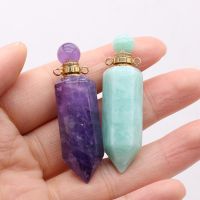 Gem Stone Perfume Bottle Hexagonal Pendulum Amethysts Vial Necklace Jewelry