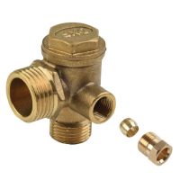 G1/2 Air Compressor Check Valve Copper 3-Port 20*16*10mm Brass Male Threaded Straight Line Lock Cylinder Screw Connector Tool Plumbing Valves